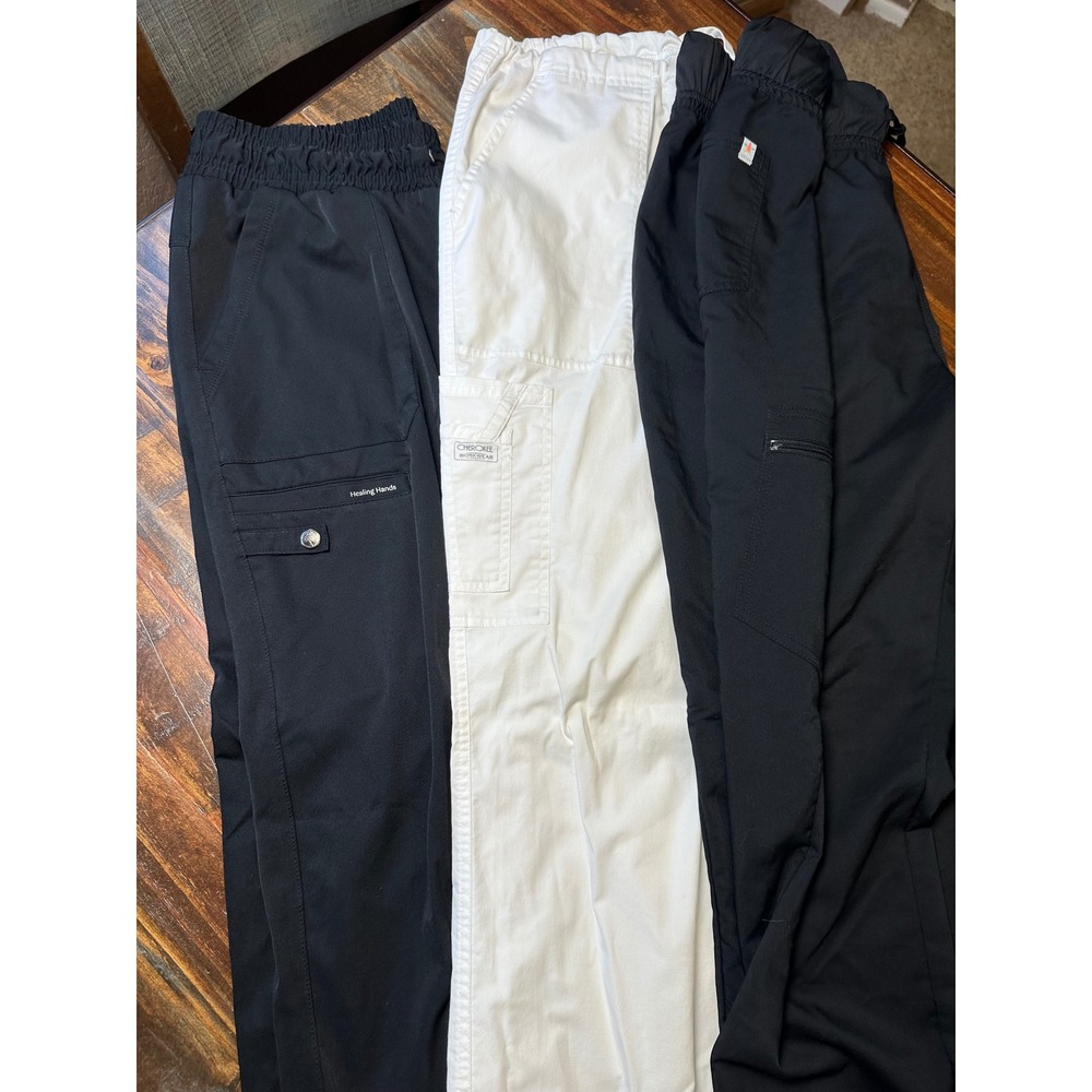 Women Scrub Pants Bundle HH Works Cherokee Scrubstar Black White Size L LP 3pc